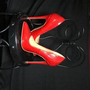 Shoe Republic La Snake Print Candy Red High Heel